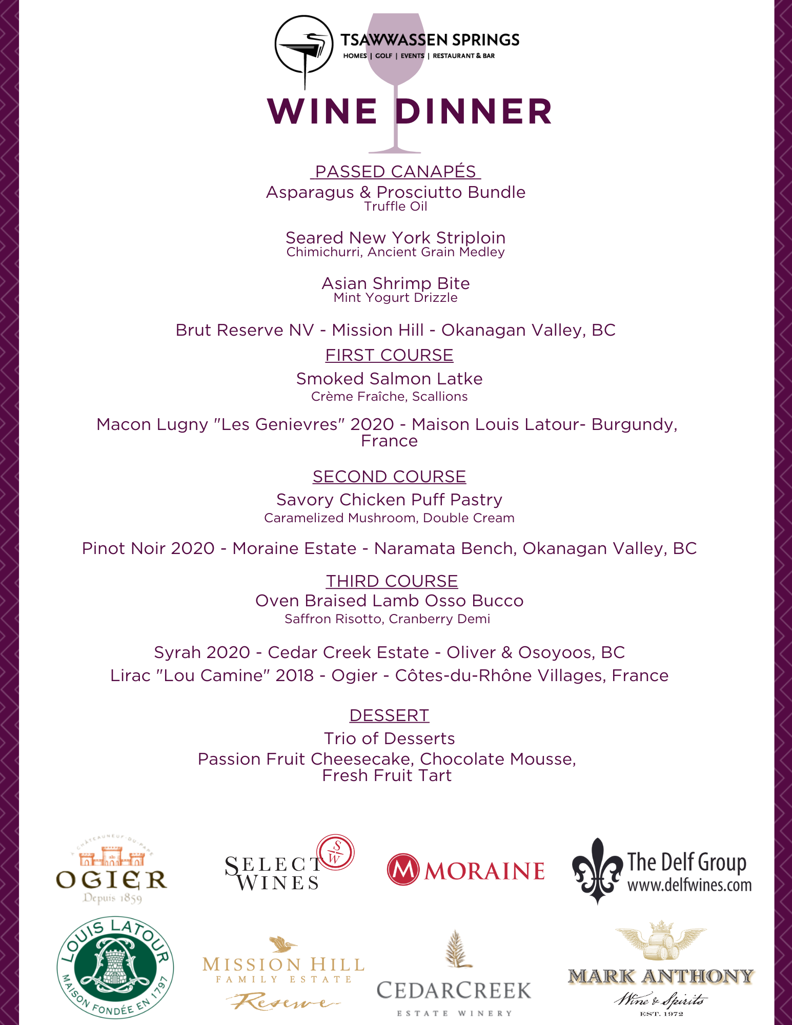Exclusive Wine Dinner | SOLD OUT | Pat Quinn's Restaurant & Bar ...